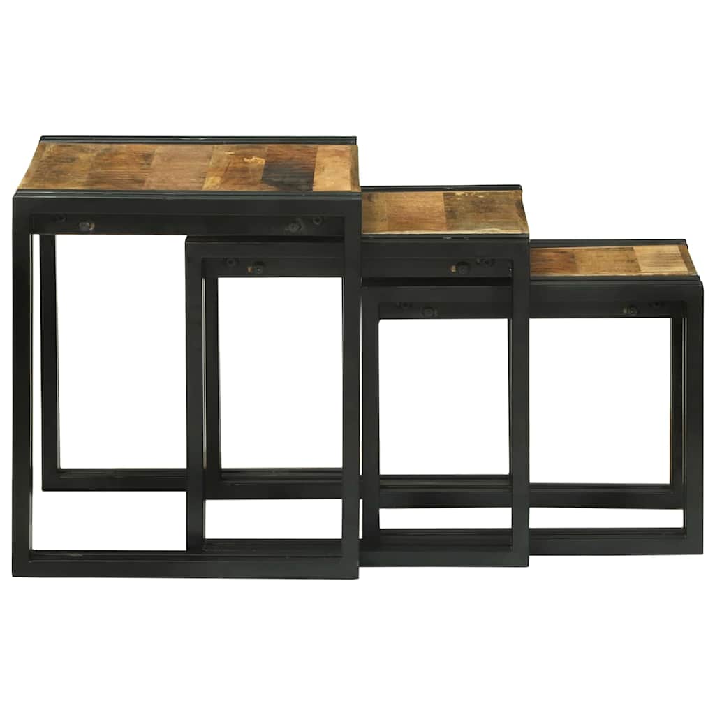 Nesting Bord 3 pcs Brun og sort Massiv mango træ og metal