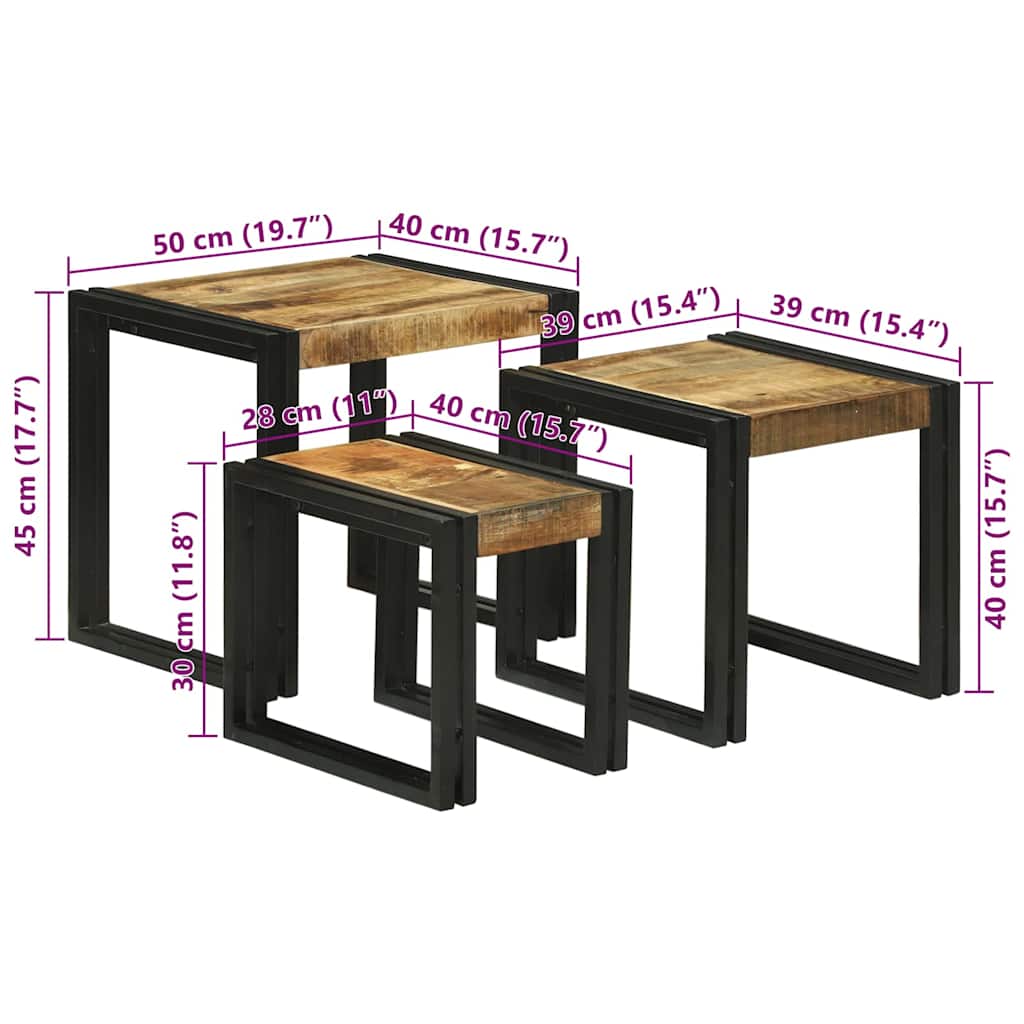 Nesting Bord 3 pcs Brun og sort Massiv mango træ og metal