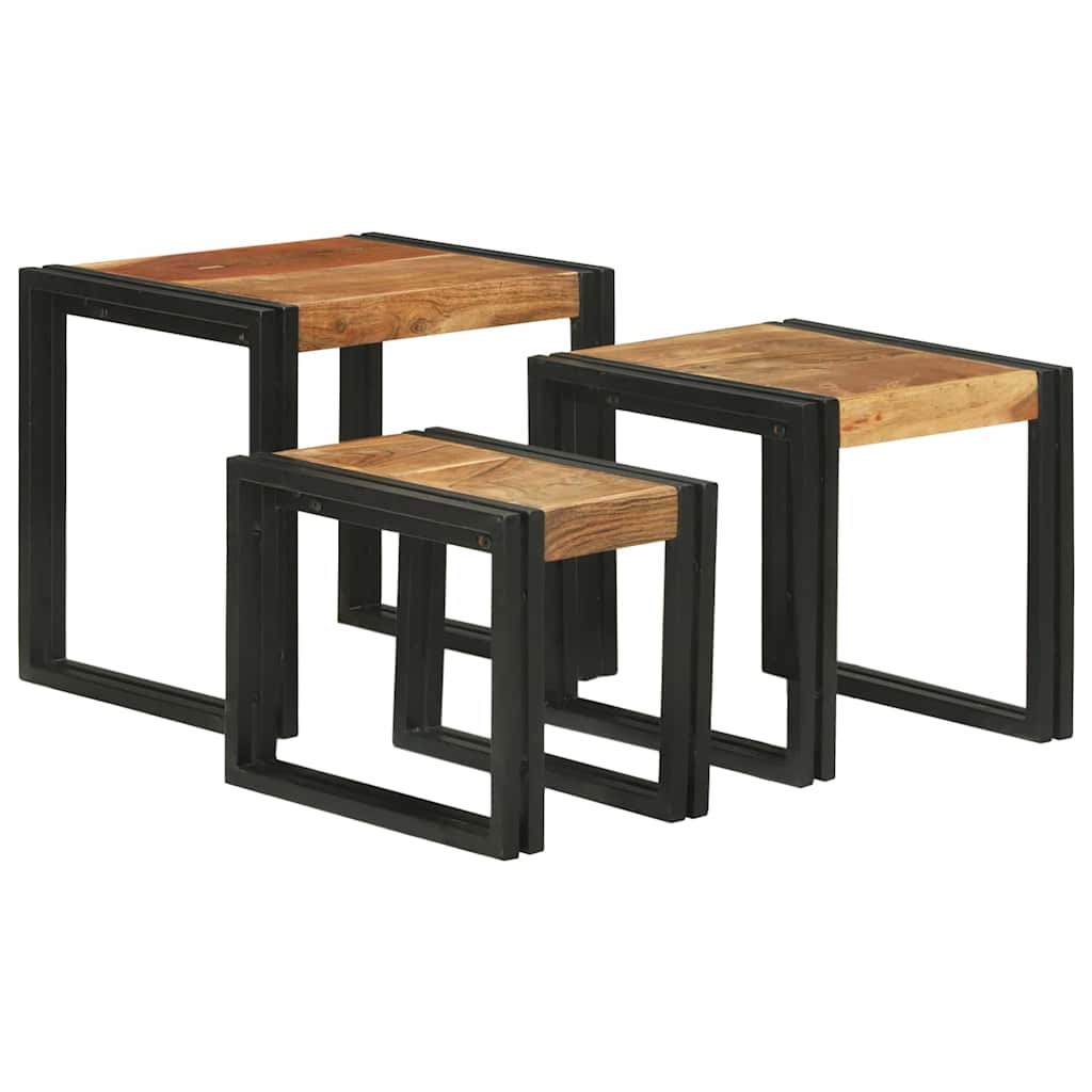 Nesting Bord 3 pcs Brun og sort Massivt akacietræ og metal
