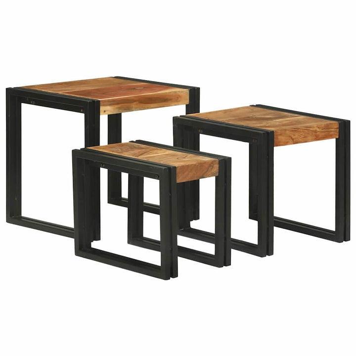Nesting Bord 3 pcs Brun og sort Massivt akacietræ og metal