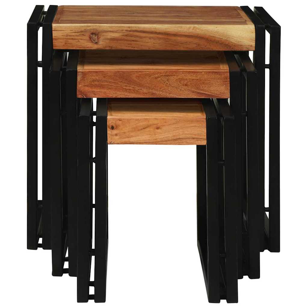 Nesting Bord 3 pcs Brun og sort Massivt akacietræ og metal