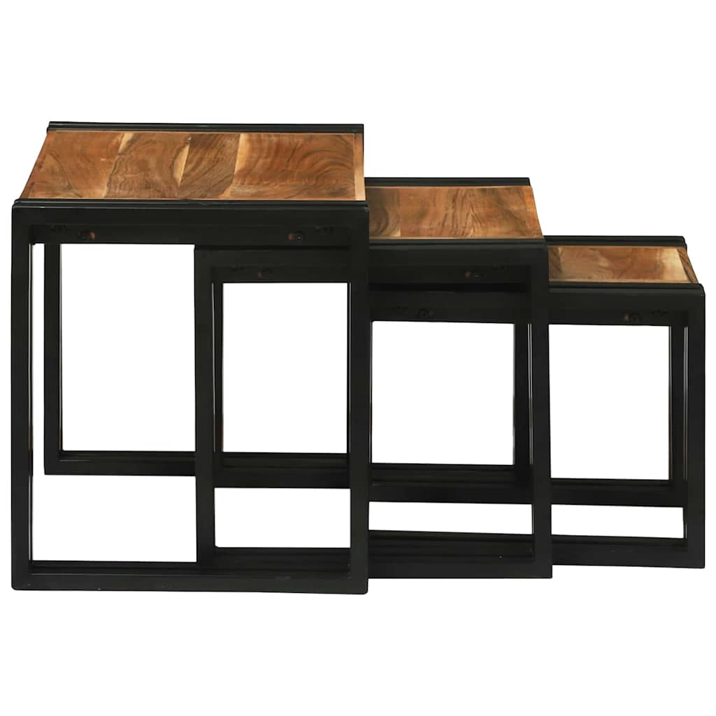 Nesting Bord 3 pcs Brun og sort Massivt akacietræ og metal