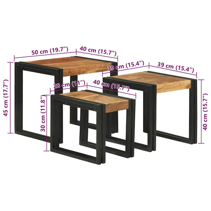 Nesting Bord 3 pcs Brun og sort Massivt akacietræ og metal