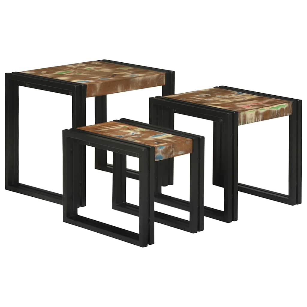 Nesting Bord 3 pcs Brun og sort Massiv genanvendt træ og metal