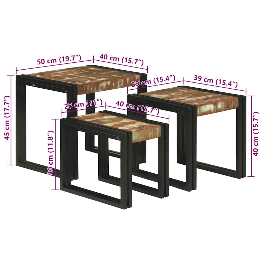 Nesting Bord 3 pcs Brun og sort Massiv genanvendt træ og metal