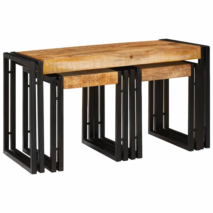 Nesting Bord 3 pcs Brun og sort Massiv mango træ og metal