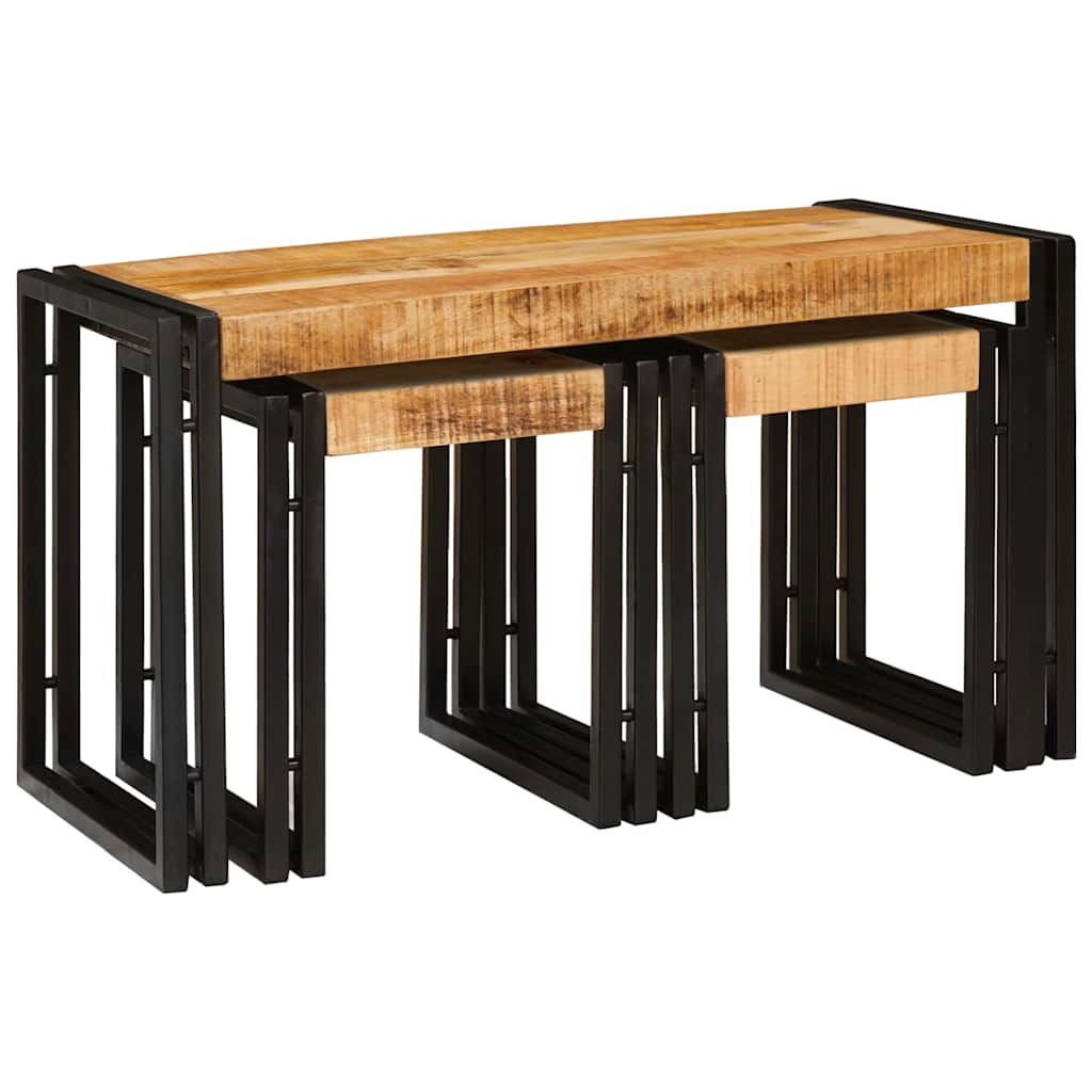 Nesting Bord 3 pcs Brun og sort Massiv mango træ og metal