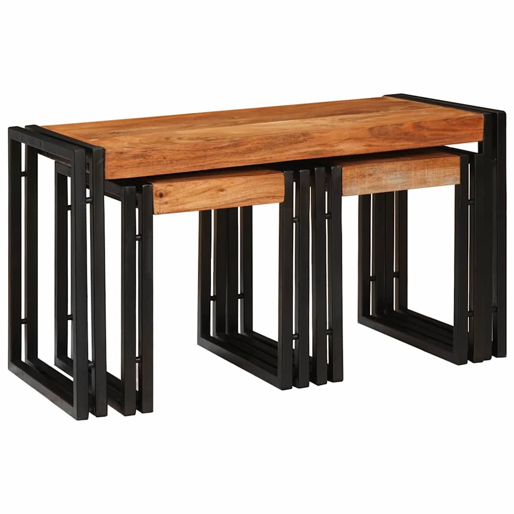Nesting Bord 3 pcs Brun og sort Massivt akacietræ og metal