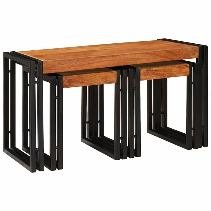 Nesting Bord 3 pcs Brun og sort Massivt akacietræ og metal