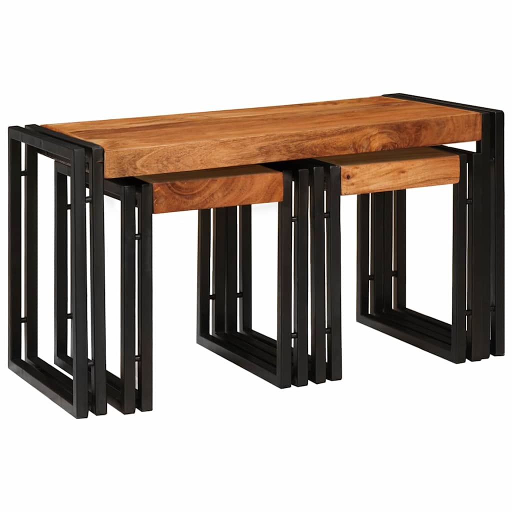 Nesting Bord 3 pcs Brun og sort Massivt akacietræ og metal