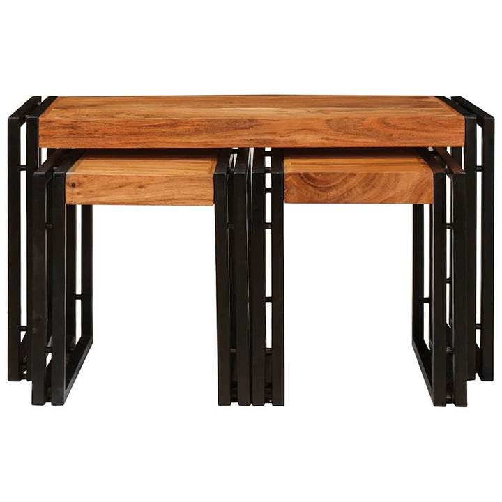 Nesting Bord 3 pcs Brun og sort Massivt akacietræ og metal