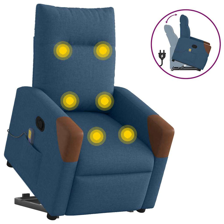 løftestol med massagefunktion stof blå