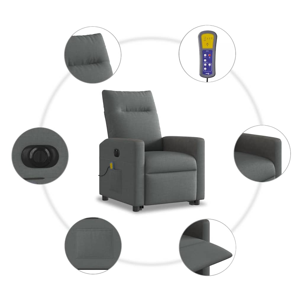 elektrisk massagestol med løftefunktion stof mørkegrå