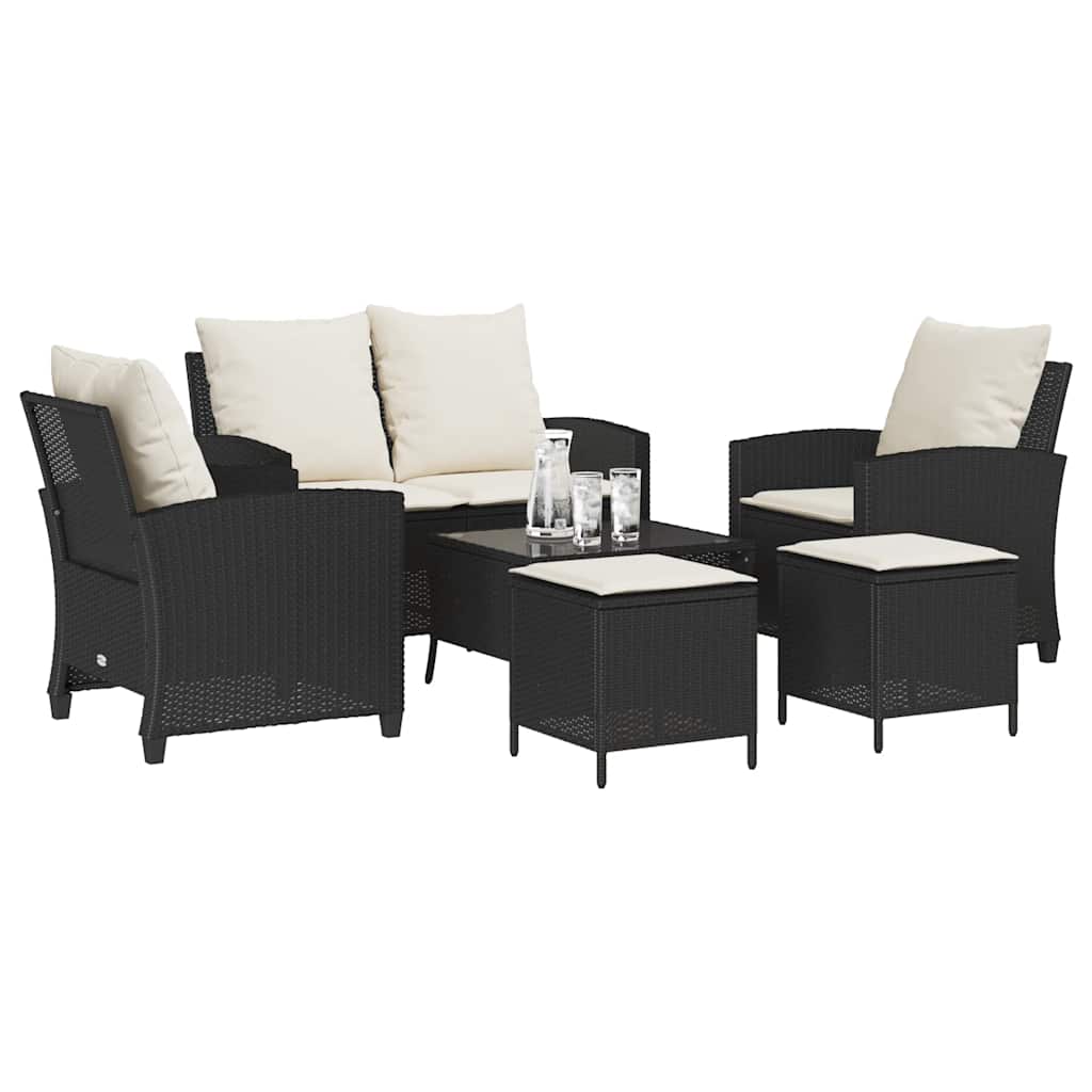 sofasæt til haven 6 dele med hynder polyrattan sort