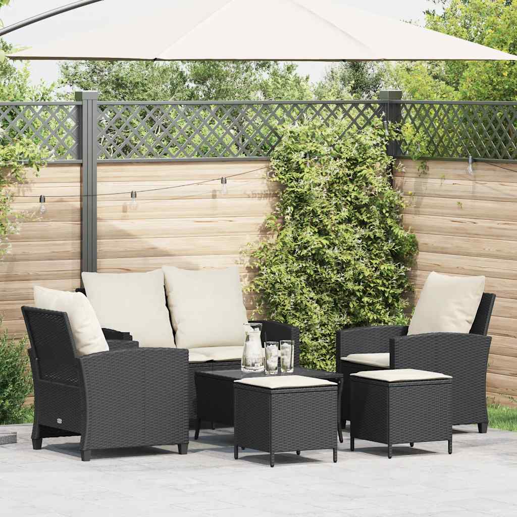 sofasæt til haven 6 dele med hynder polyrattan sort