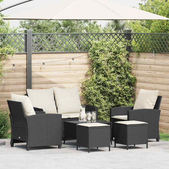 sofasæt til haven 6 dele med hynder polyrattan sort