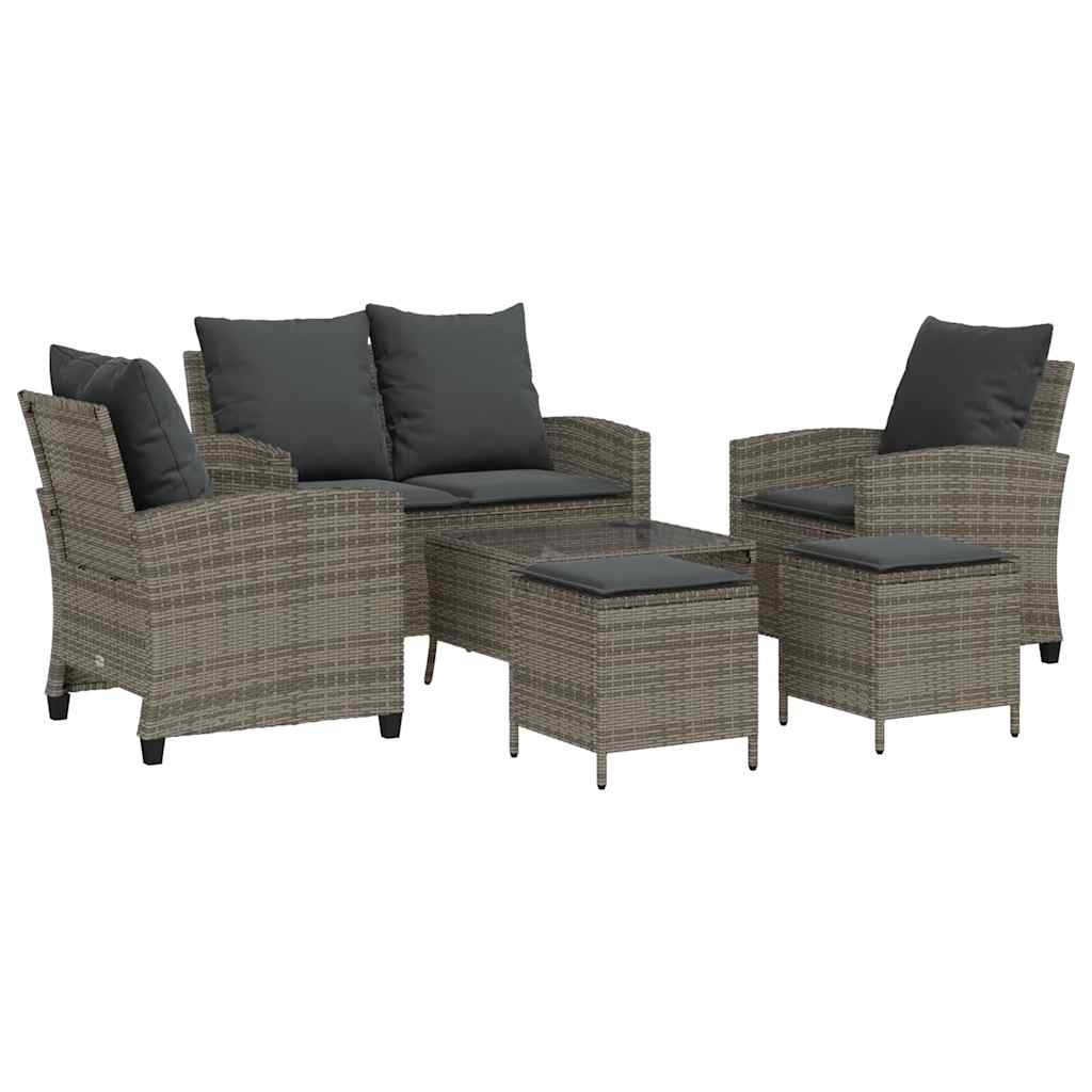 sofasæt til haven 6 dele med hynder polyrattan grå