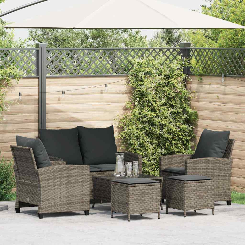 sofasæt til haven 6 dele med hynder polyrattan grå