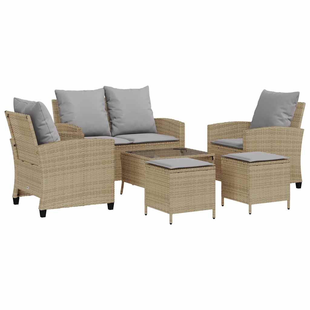 sofasæt til haven 6 dele med hynder polyrattan beige