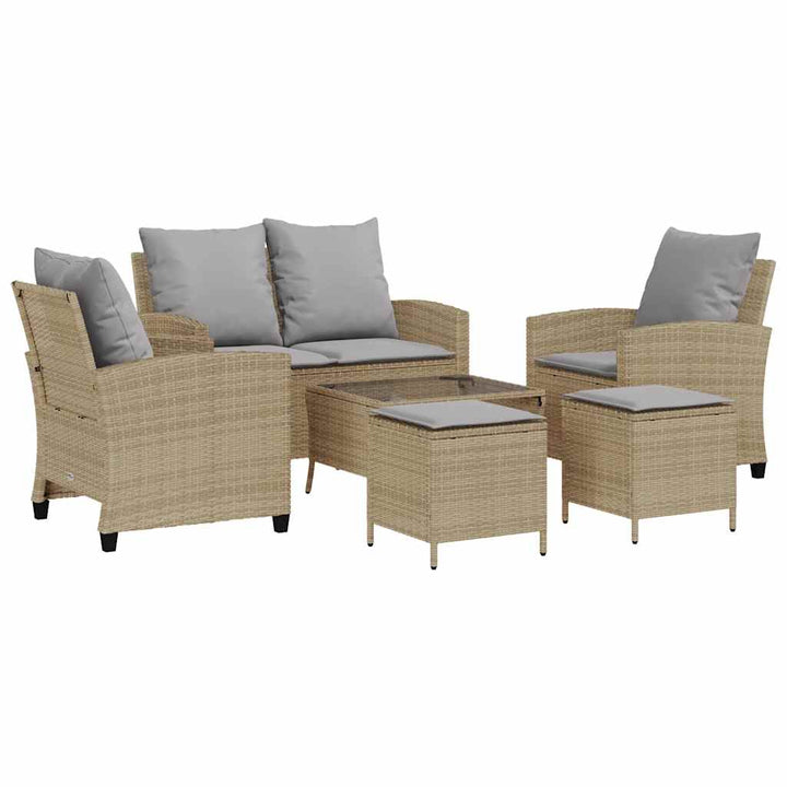 sofasæt til haven 6 dele med hynder polyrattan beige