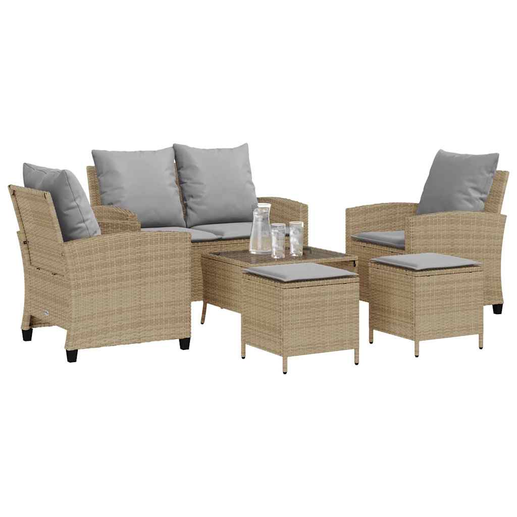 sofasæt til haven 6 dele med hynder polyrattan beige