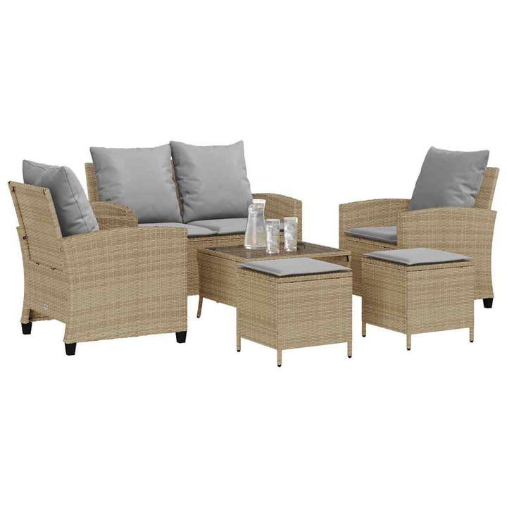 sofasæt til haven 6 dele med hynder polyrattan beige