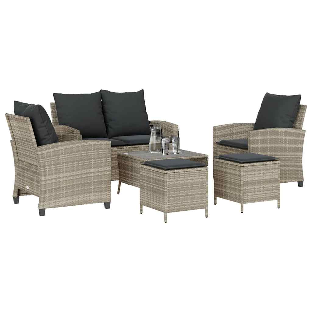 sofasæt til haven 6 dele med hynder polyrattan lysegrå