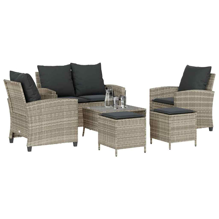 sofasæt til haven 6 dele med hynder polyrattan lysegrå