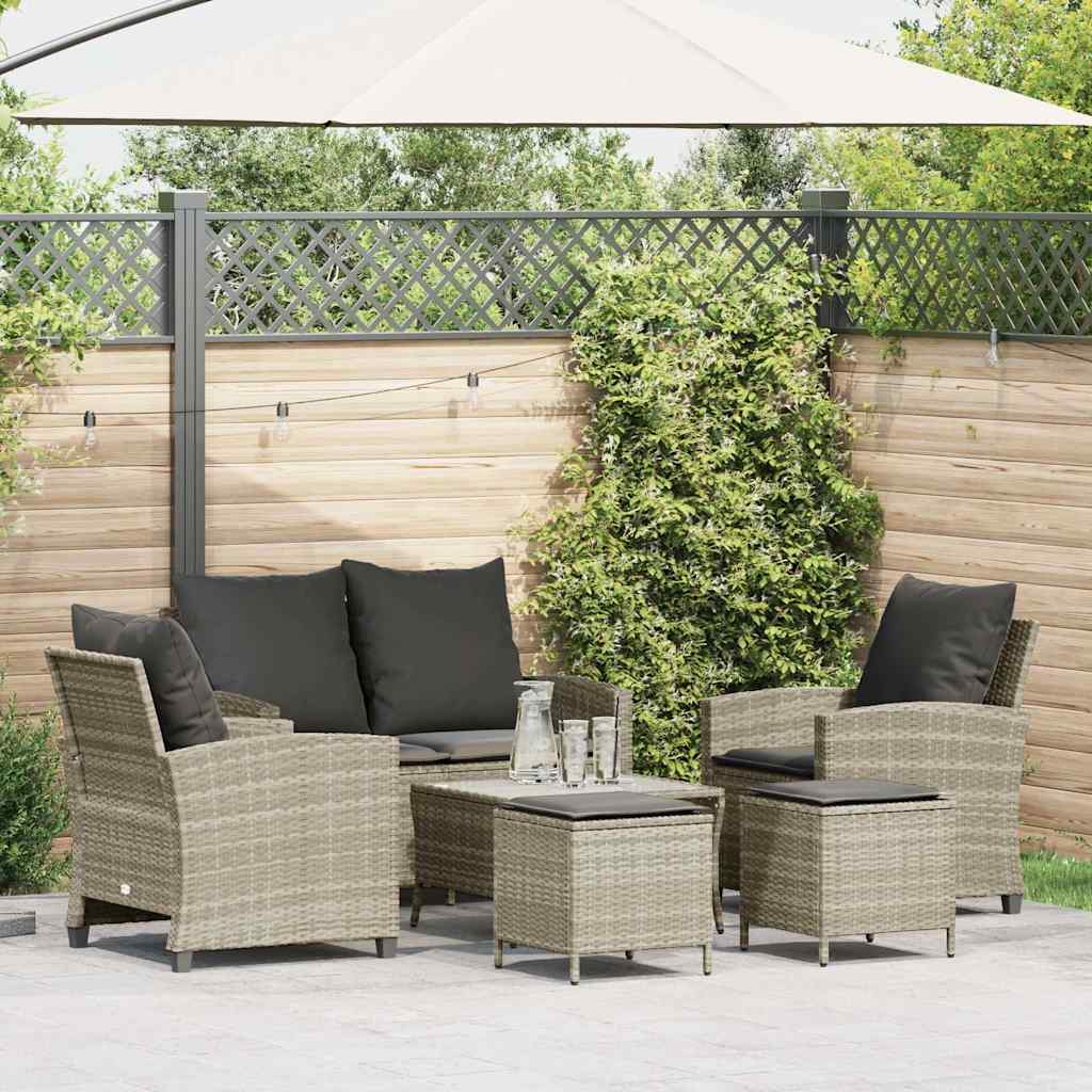sofasæt til haven 6 dele med hynder polyrattan lysegrå