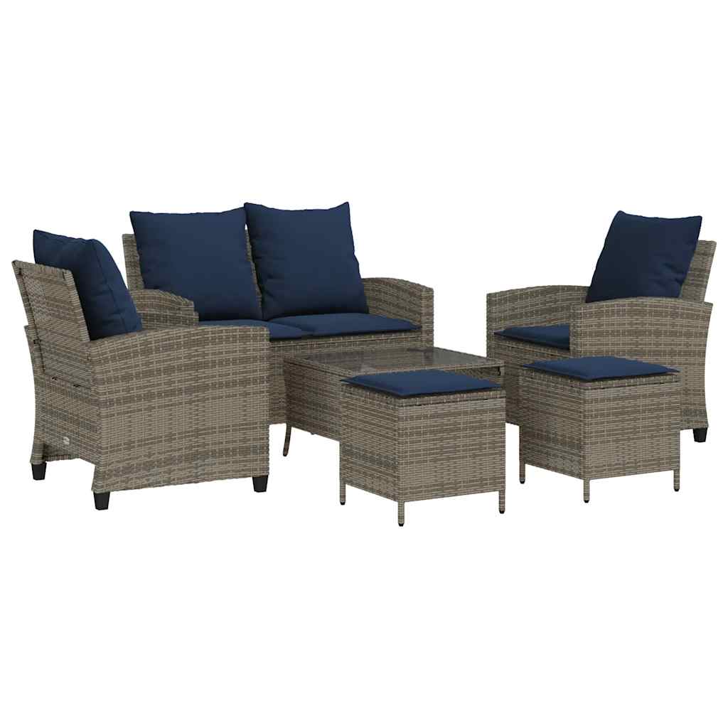 sofasæt til haven 6 dele med hynder polyrattan grå