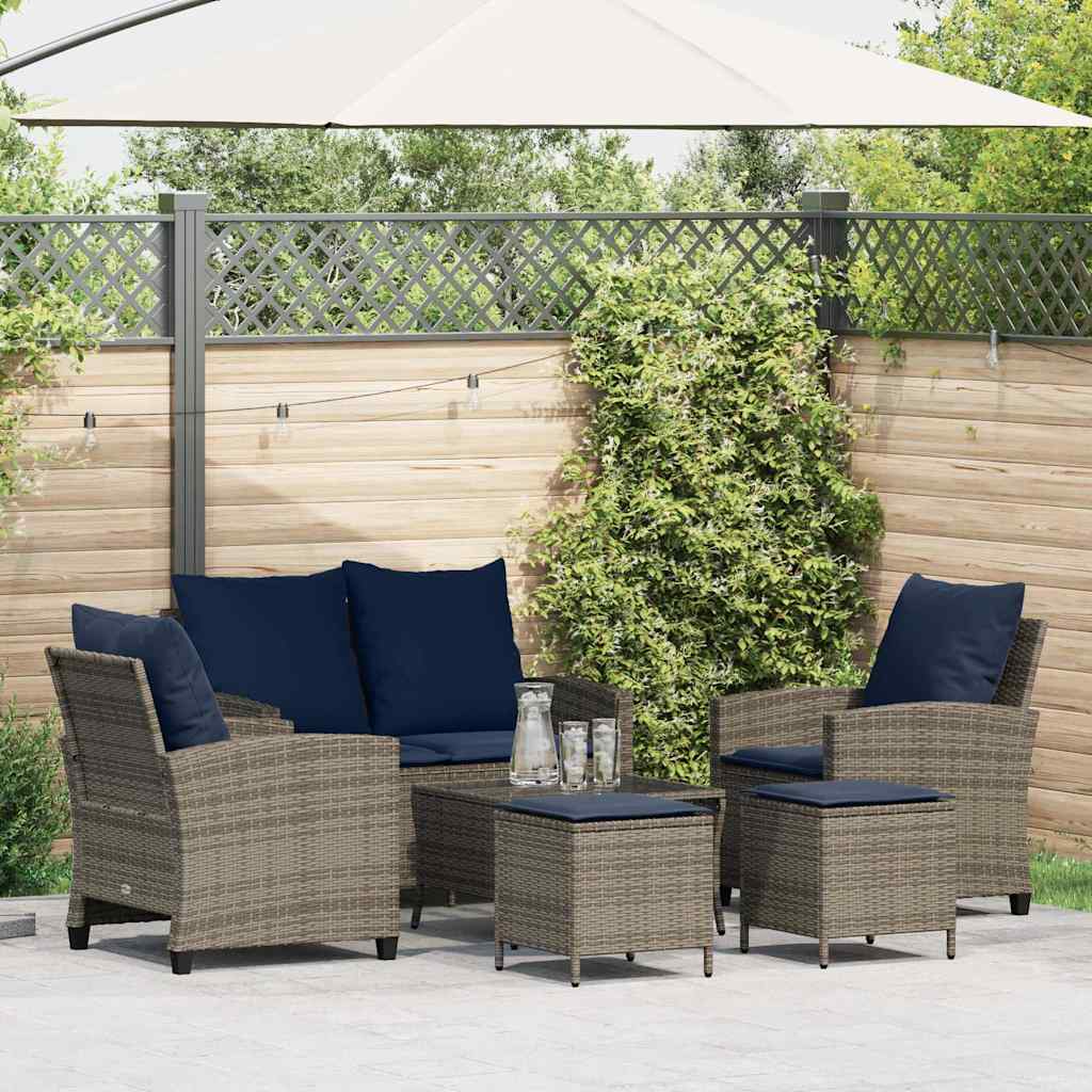sofasæt til haven 6 dele med hynder polyrattan grå