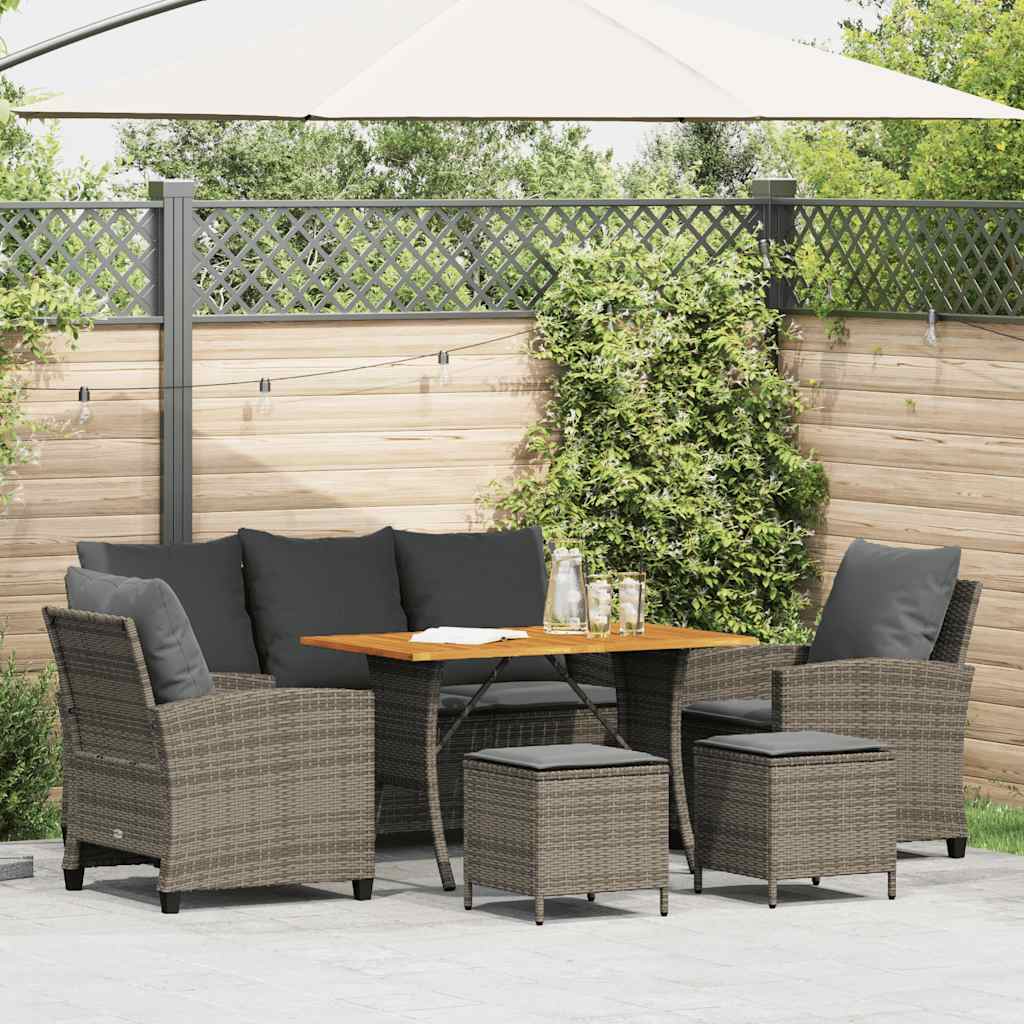 sofasæt til haven 6 dele med hynder polyrattan grå