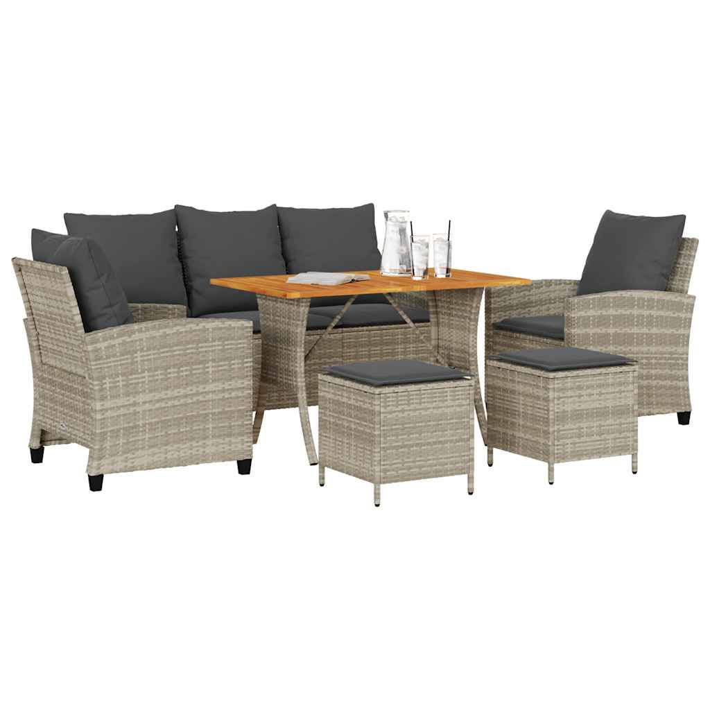 sofasæt til haven 6 dele med hynder polyrattan lysegrå