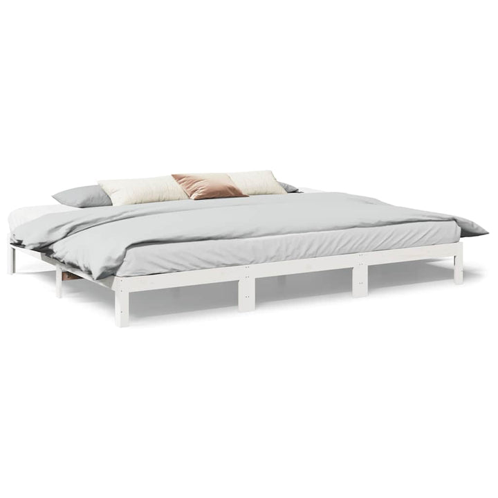 familie sengeramme uden madras 270x200 cm massivt fyrretræ hvid
