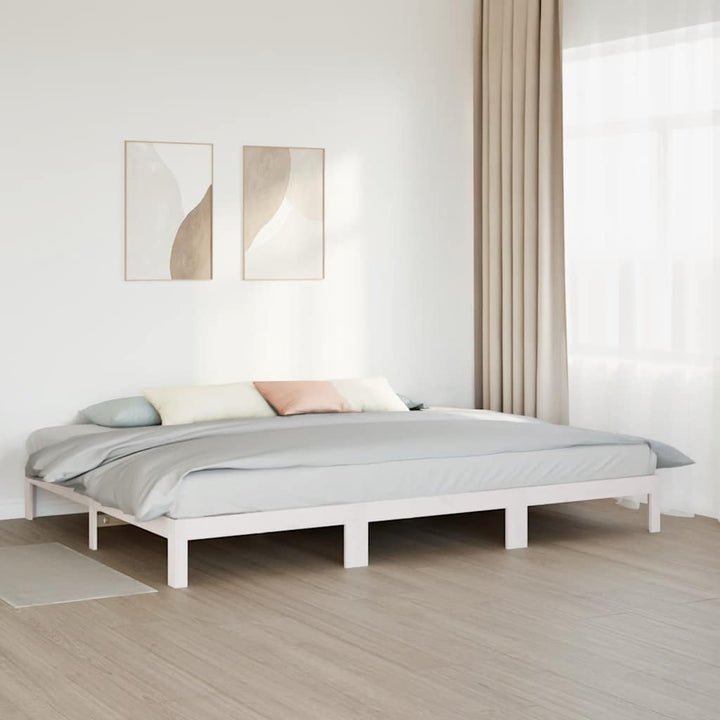 familie sengeramme uden madras 270x200 cm massivt fyrretræ hvid