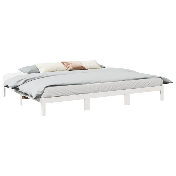 familie sengeramme uden madras 270x200 cm massivt fyrretræ hvid
