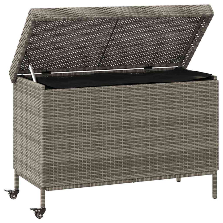 opbevaringsboks med hjul 110x55x73 cm polyrattan grå
