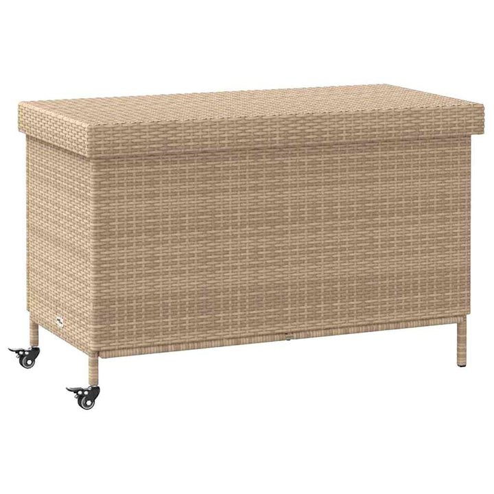 opbevaringsboks med hjul 110x55x73 cm polyrattan beige