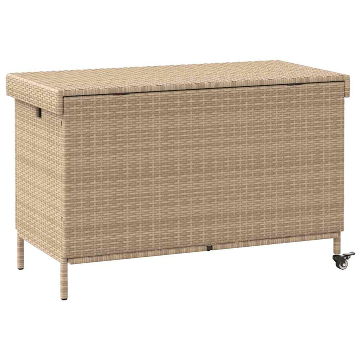 opbevaringsboks med hjul 110x55x73 cm polyrattan beige