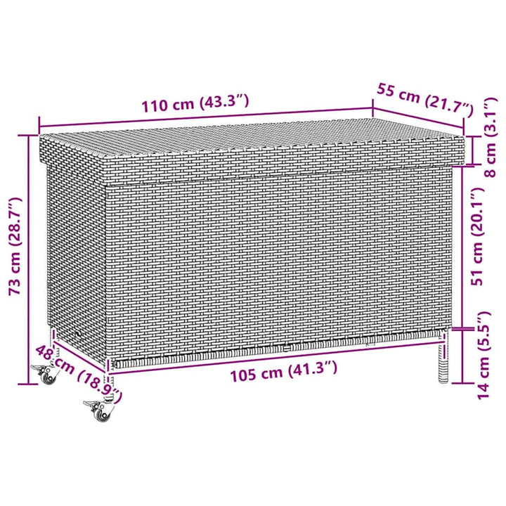 opbevaringsboks med hjul 110x55x73 cm polyrattan beige