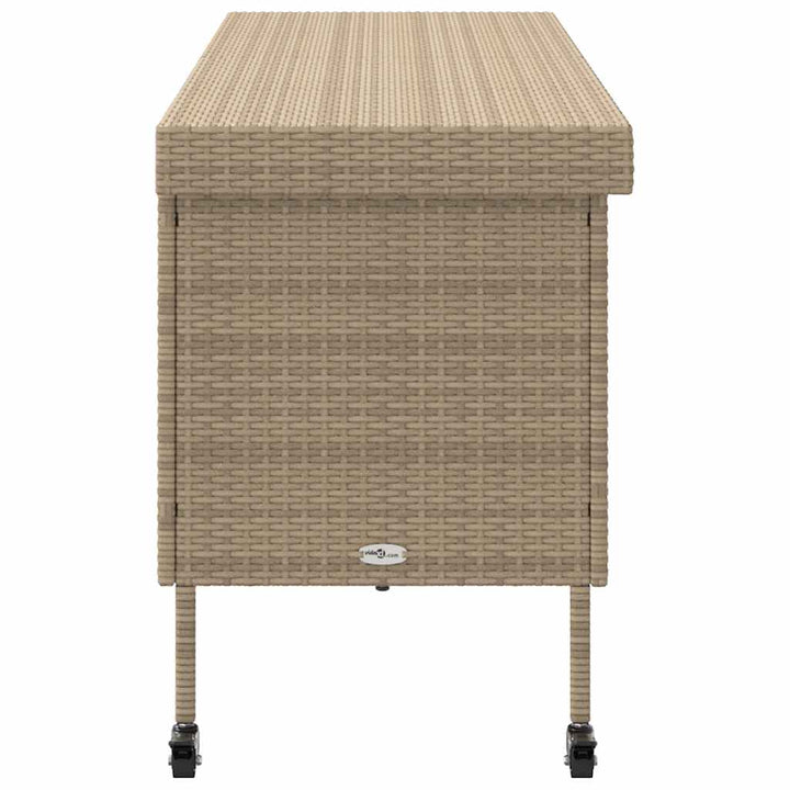 opbevaringsboks med hjul 160x55x75 cm polyrattan beige