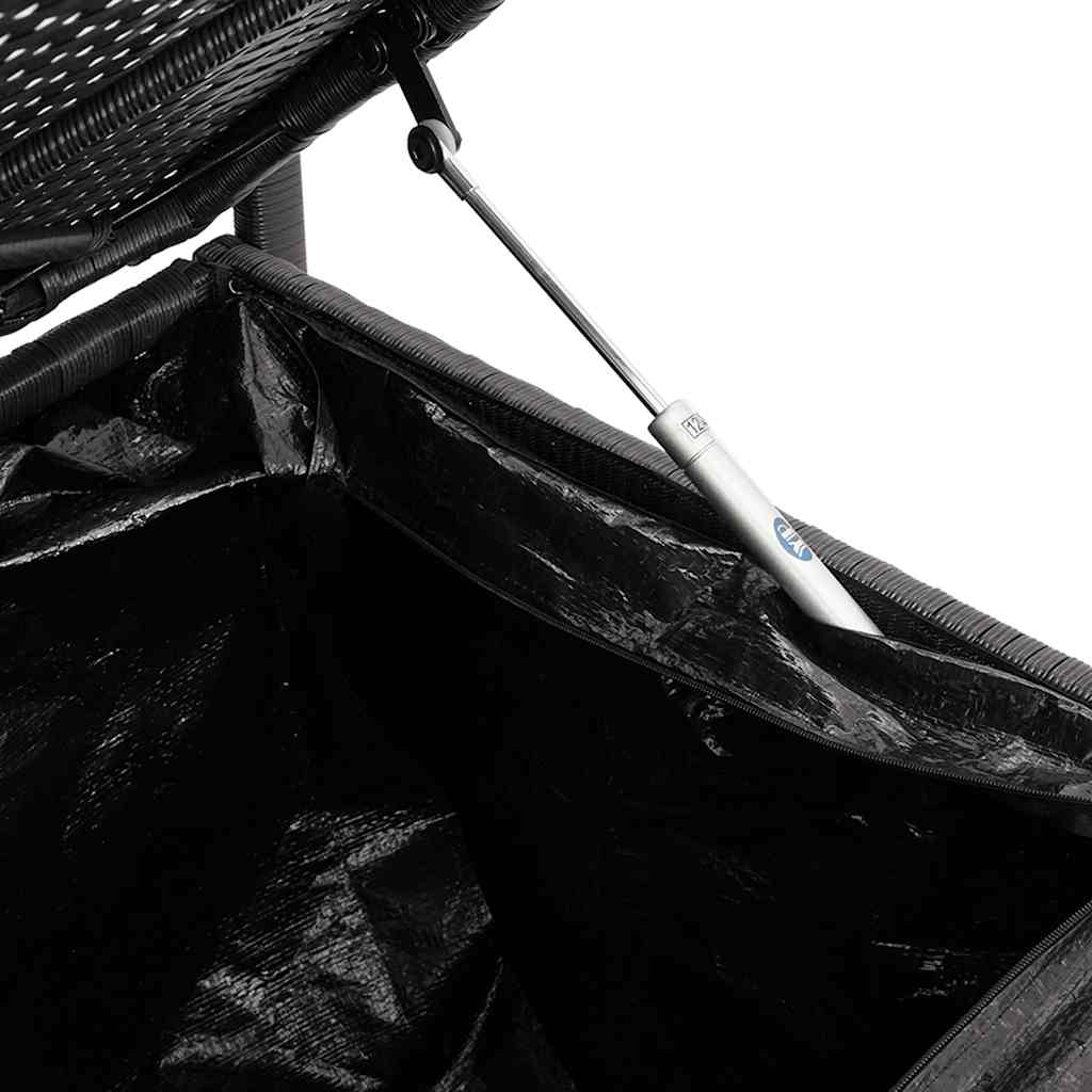 opbevaringsbænk til haven med hynde polyrattan sort