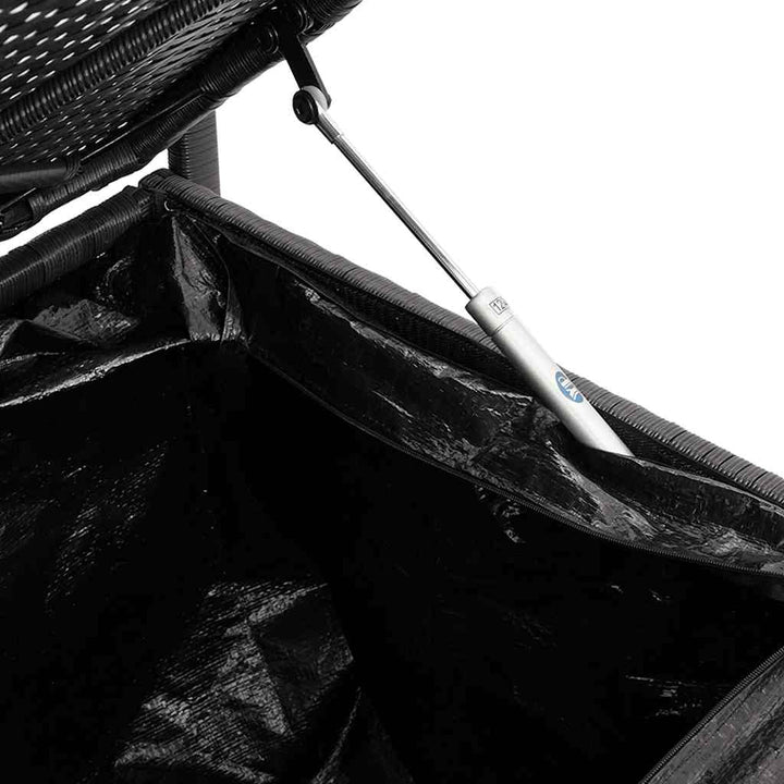 opbevaringsbænk til haven med hynde polyrattan sort