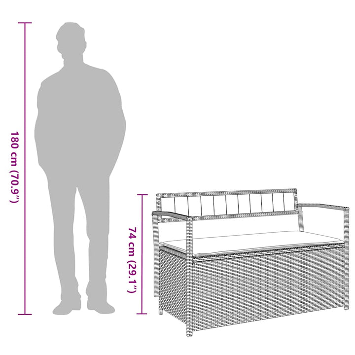 opbevaringsbænk til haven med hynde polyrattan grå