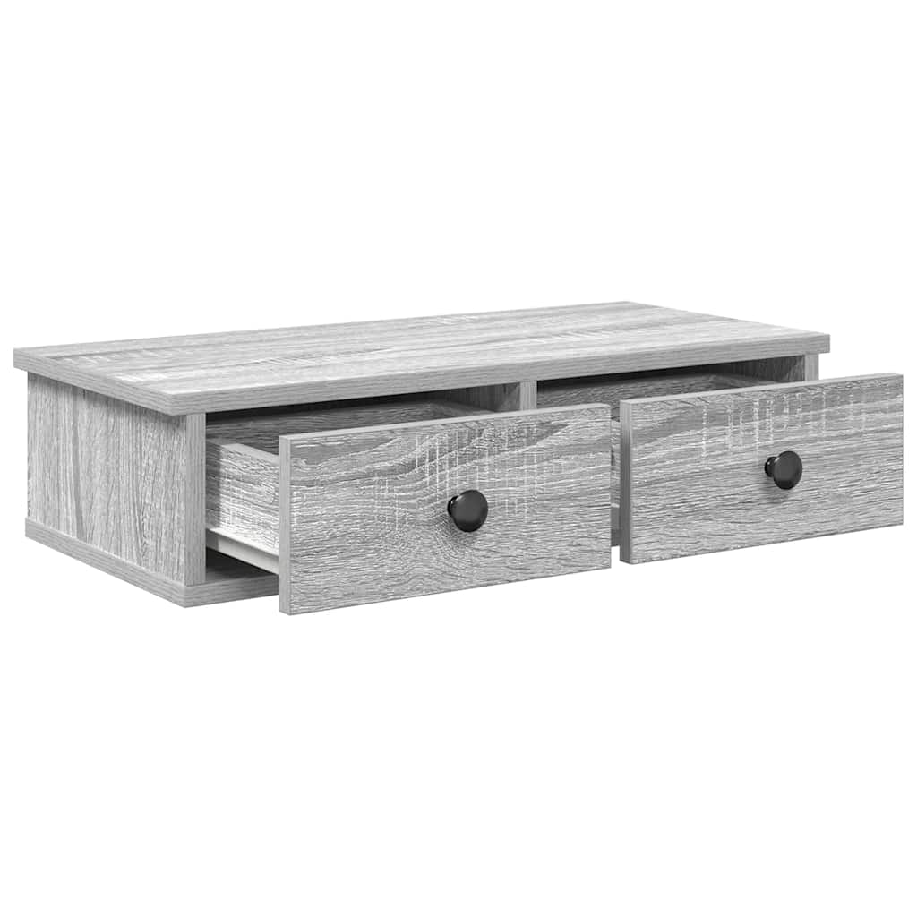 væghylde med skuffer 60x28x15 cm konstrueret træ grå sonoma-eg
