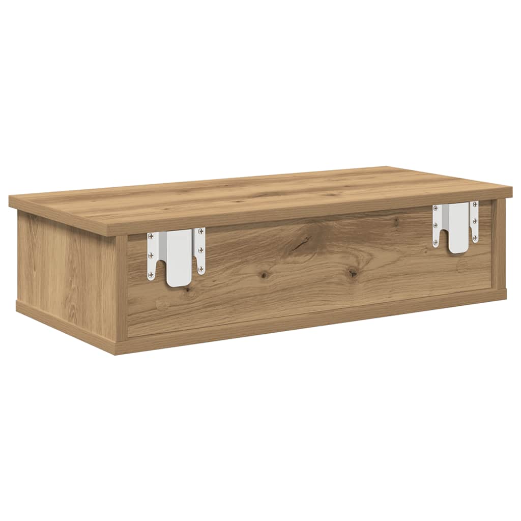 væghylde med skuffer 60x28x15 cm konstrueret træ egetræsfarve