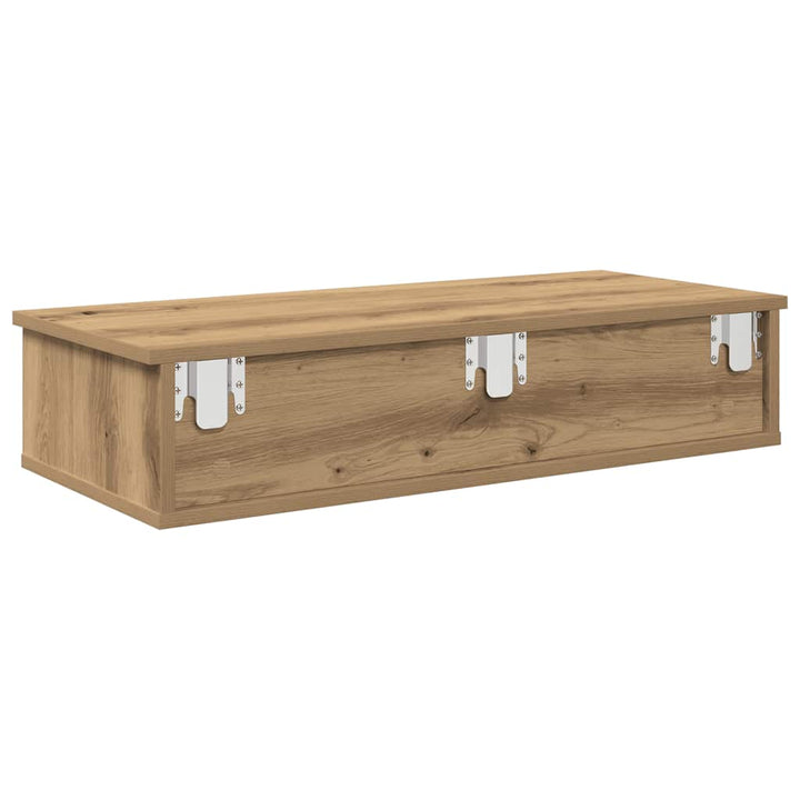 væghylde med skuffer 80x34x17 cm konstrueret træ egetræsfarve