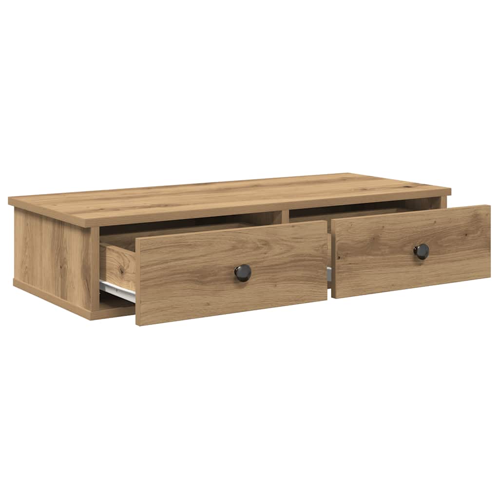 væghylde med skuffer 80x34x17 cm konstrueret træ egetræsfarve
