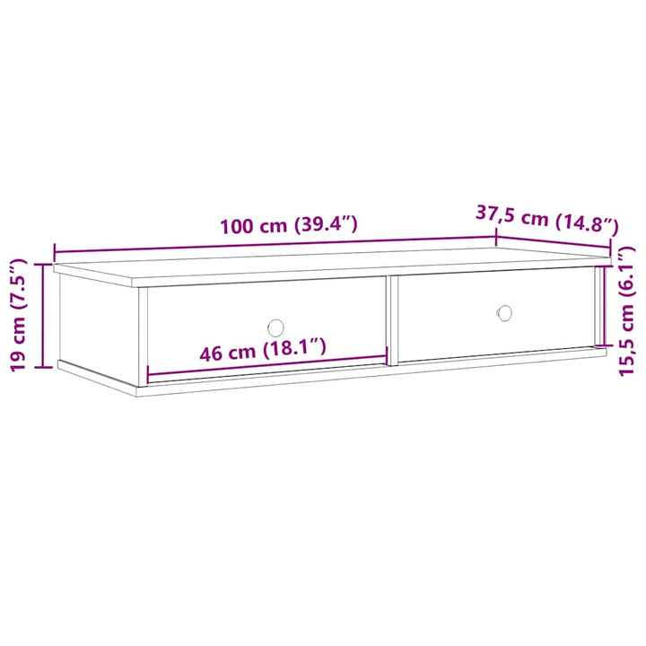 væghylde med skuffer 100x37,5x19cm konstrueret træ egetræsfarve