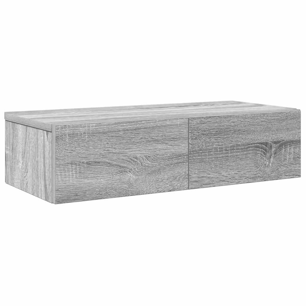 væghylde med skuffer 60x26,5x15cm konstrueret træ grå sonoma-eg